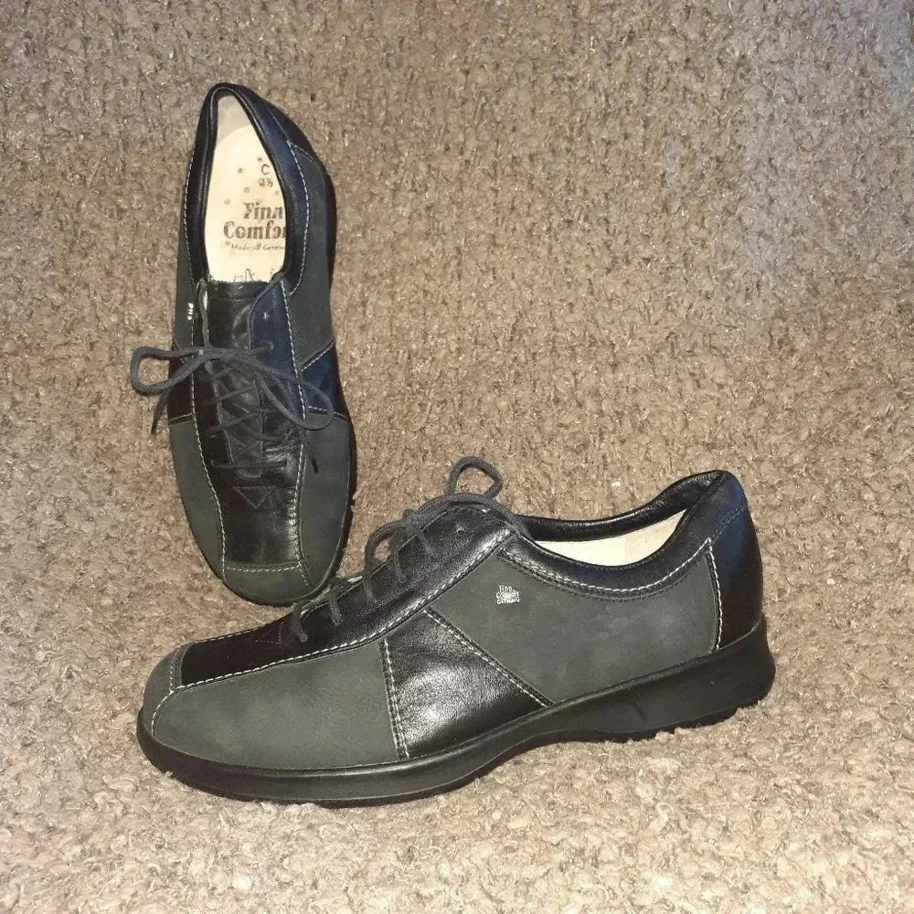 FINN COMFORT-Black Leather/Nubuck Lace-Up